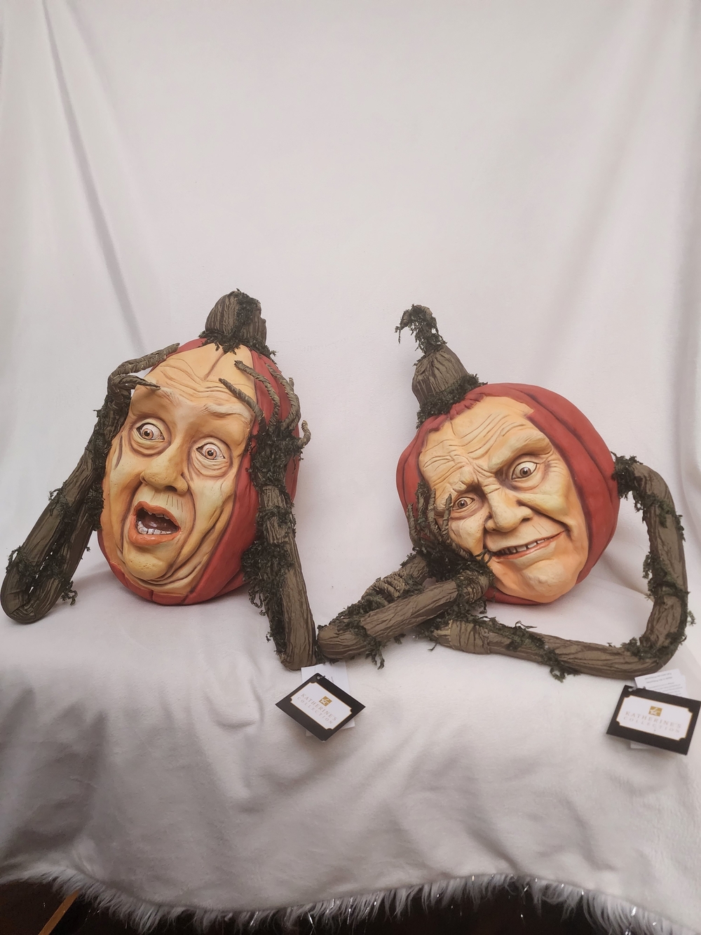 Katherine's Limited Collection Pumpkin Face Sculptures in Orange and Brown